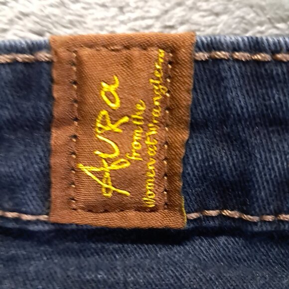 Wrangler Aura Jean Women 35x30, Tag 14 Tall Raw Hem Slimming Stretch Bootcut - Picture 11 of 14